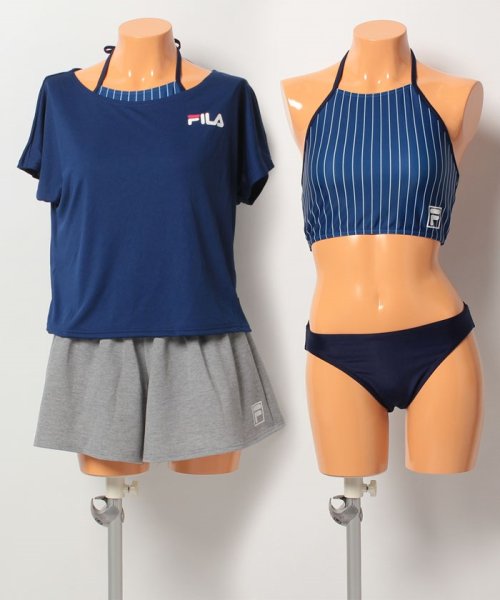VacaSta Swimwear(バケスタ　スイムウェア（レディース）)/【FILA】無地T・ショートパンツ付きビブトップ4点セット/ネイビー