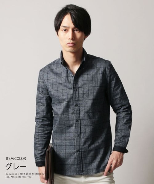 メンズ シャツ メンズファッション 秋 冬 春 モノトーン 杢調 グレンチェック 長袖 シャツ チェック Spu スプ ザ カジュアル The Casual Magaseek