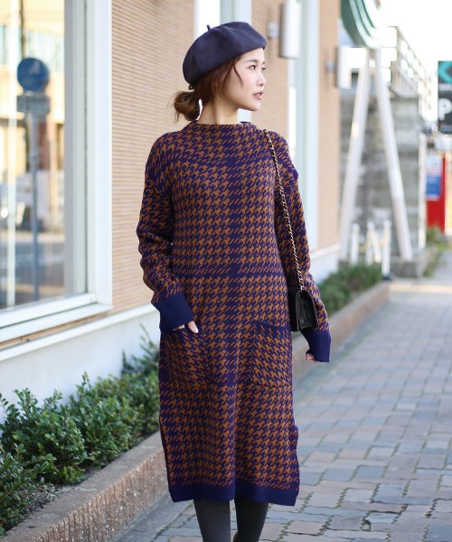 ブージュルード Bou Jeloud Web限定 千鳥柄ボトルネックニットワンピース Made In Japan Magaseek ブージュルード Bou Jeloud Web限定 千鳥柄ボトルネックニットワンピース Made In Japan Magaseek