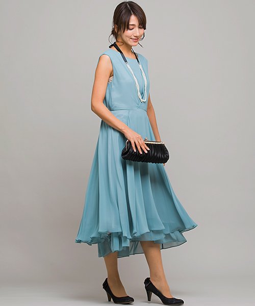 セール 結婚式 お呼ばれ対応 パールネックレス付き カシュクール風セミロングワンピース フォルムフォルマ Form Forma Magaseek