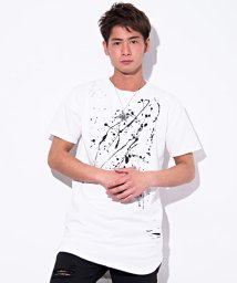 CavariA(キャバリア)/CavariA【キャバリア】ペンキ付きロング丈クルーネック半袖Tシャツ/オフホワイト