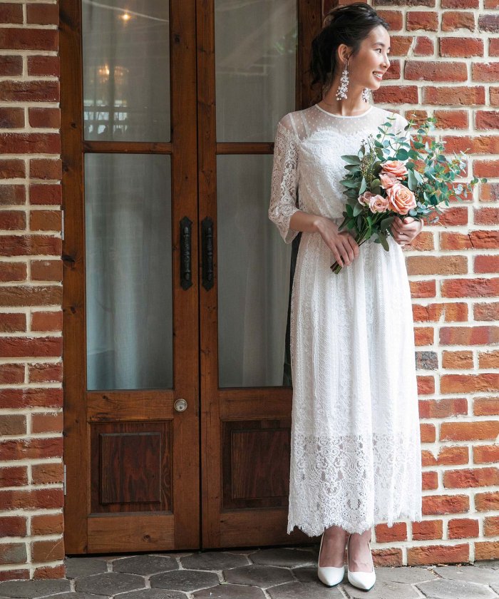 結婚式 ウェディングドレス Troisieme Chaco レース ドットチュール 袖付きロングウェディングドレス フォルムフォルマ Form Forma Magaseek