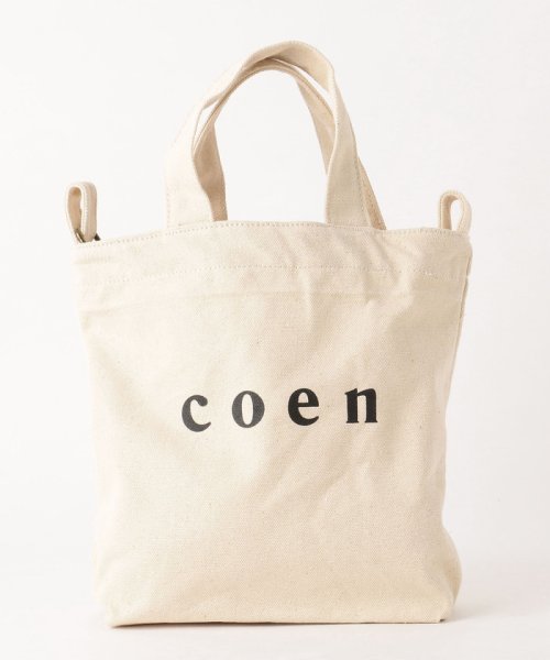 coen(coen)/【Sサイズ】coen2WAYロゴトートバッグ/OFFWHITE