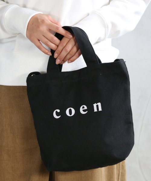 coen(coen)/【Sサイズ】coen2WAYロゴトートバッグ/BLACK