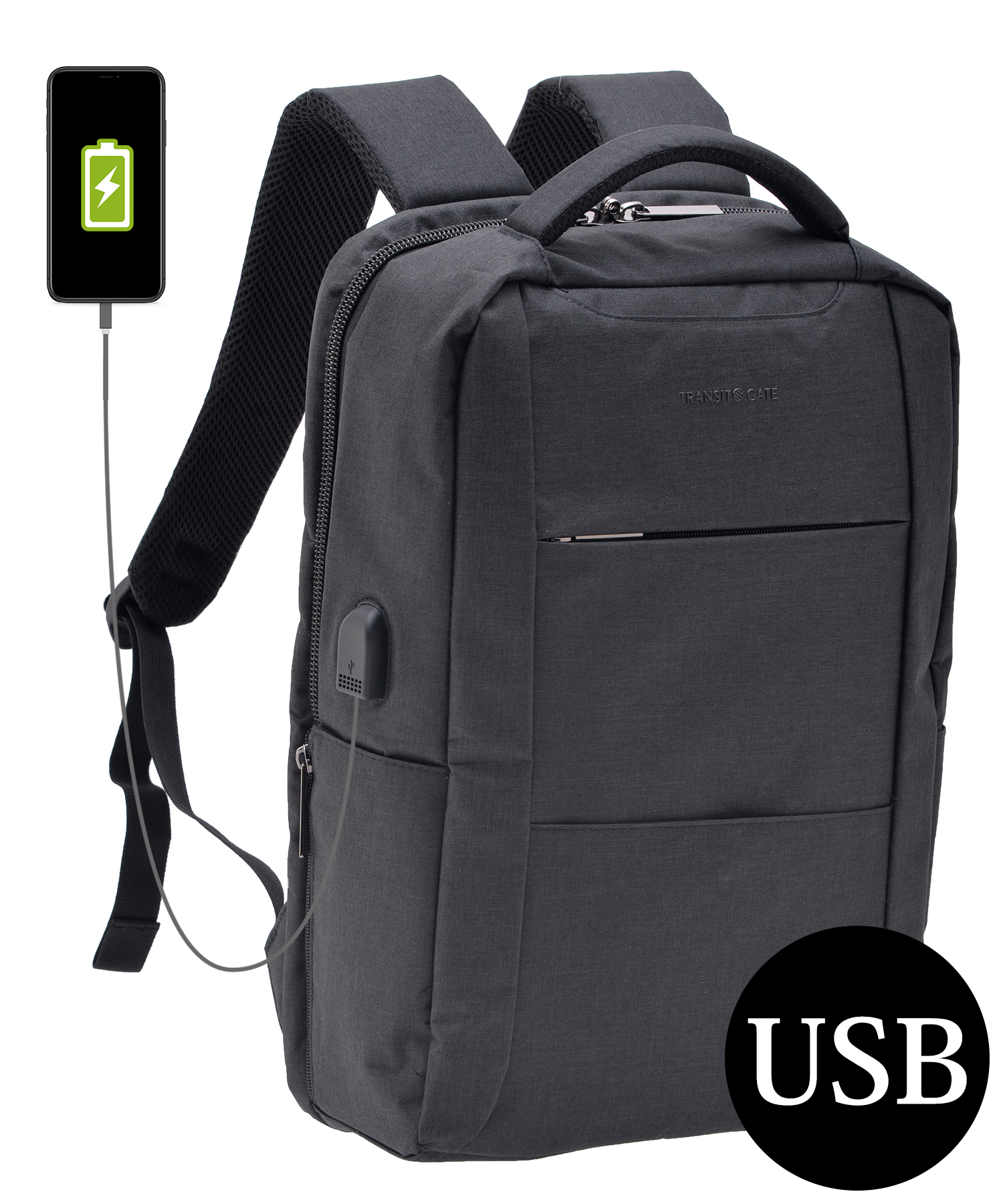 ビジネスリュック 黒   旅行 PCバッグなどに USBポート付き