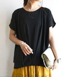 and it_(アンドイット)/Tシャツ 半袖 選べる2TYPE！クルー＆Ｖネック裾タックワイドプルオーバー カットソー 夏服 レディース トップス おしゃれ カジュアル ボーダー ゆったり /ブラック