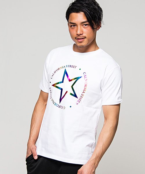 CavariA(キャバリア)/CavariA【キャバリア】星柄箔プリントクルーネック半袖Tシャツ/ホワイト