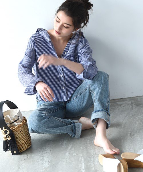 marjour(マージュール)/PENCIL　STRIPE　SHIRT/ネイビー