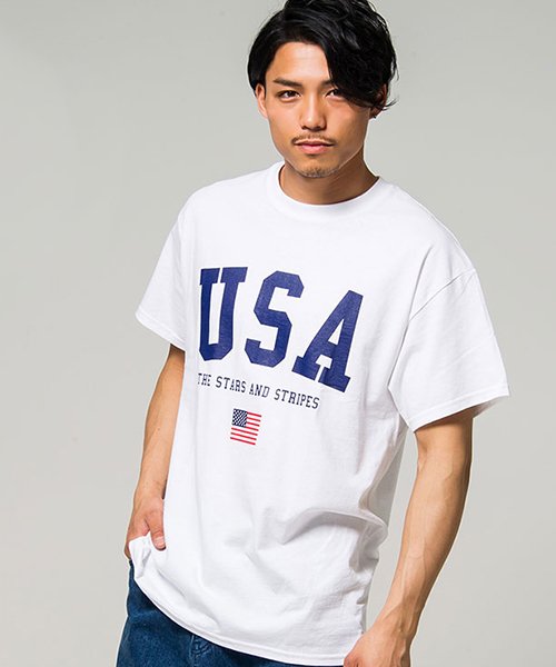 CavariA(キャバリア)/CavariA【キャバリア】USAロゴプリントクルーネック半袖Tシャツ/ホワイト