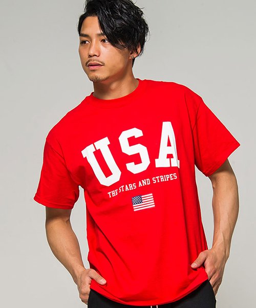 CavariA(キャバリア)/CavariA【キャバリア】USAロゴプリントクルーネック半袖Tシャツ/レッド