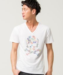 CavariA(キャバリア)/CavariA【キャバリア】スカル柄ラインストーン付きVネック半袖Tシャツ/ホワイト