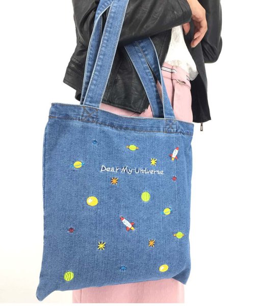 セール 刺繍入りデニムバッグ レディース トートバッグ バッグ 軽量バッグ 肩掛けカバン ミニミニストア Miniministore Magaseek