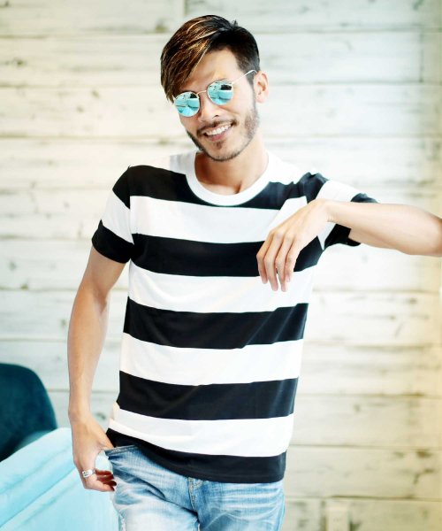 セール マルチボーダーtシャツ 7分袖tシャツ Tシャツ メンズ ボーダー Vネック Uネック ジギーズショップ Jiggys Shop Magaseek