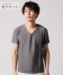 THE CASUAL(ザ　カジュアル)/(バイヤーズセレクト)Buyer's Select タックボーダー半袖Ｖネックカットソー/ブラック系1