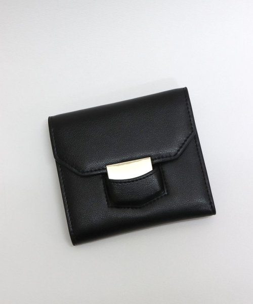 ninon(ニノン)/【牛革】メタルプレート二つ折り財布/ウォレット/ブラック