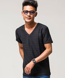 VICCI(ビッチ)/VICCI【ビッチ】タックジャガードVネック半袖Tシャツ/ブラック