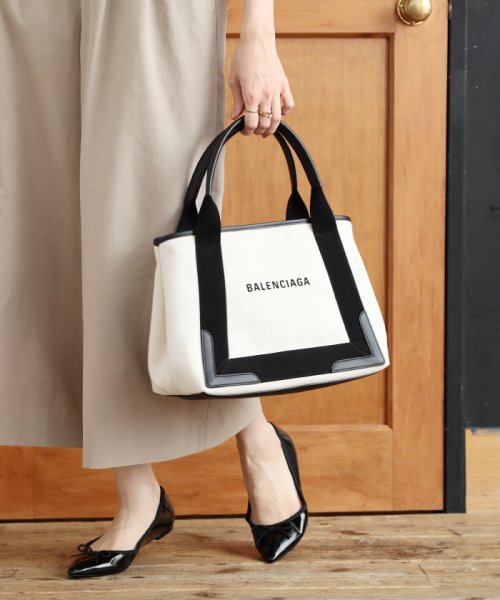 BALENCIAGA(バレンシアガ)/BALENCIAGA バレンシアガ 339933AQ38N NAVY CABAS ハンドバッグ トートバッグ/ブラック×ホワイト