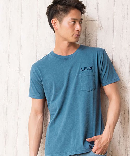 Cavaria キャバリア 胸ポケット付き刺繍入りバイオウォッシュ加工クルーネック半袖tシャツ キャバリア Cavaria Magaseek