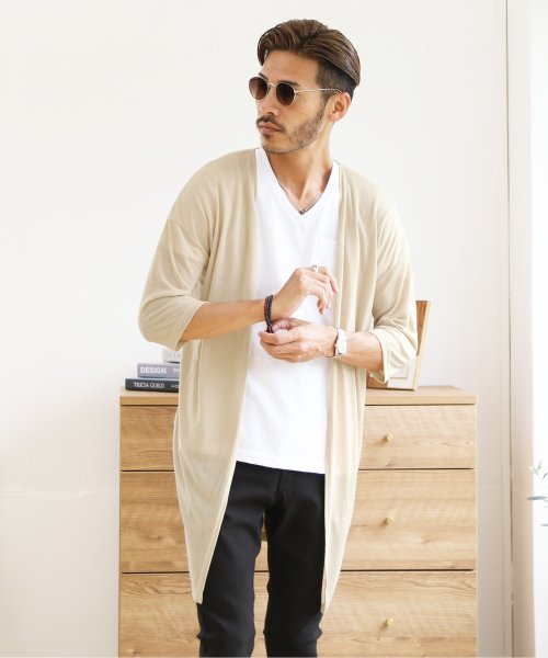 セール 麻混 ロングカーディガン カーディガン メンズ カーデ カーデガン 長袖 トップス ロング丈 麻 リネン ジギーズショップ Jiggys Shop Magaseek