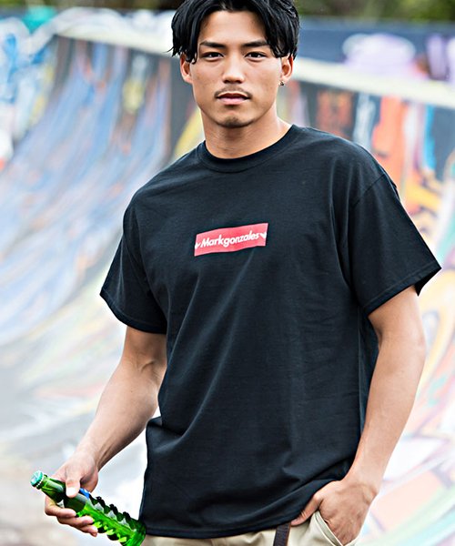 CavariA(キャバリア)/CavariA×MARK GONZALES【キャバリア×マークゴンザレス】ロゴプリントクルーネック半袖Tシャツ/ブラック