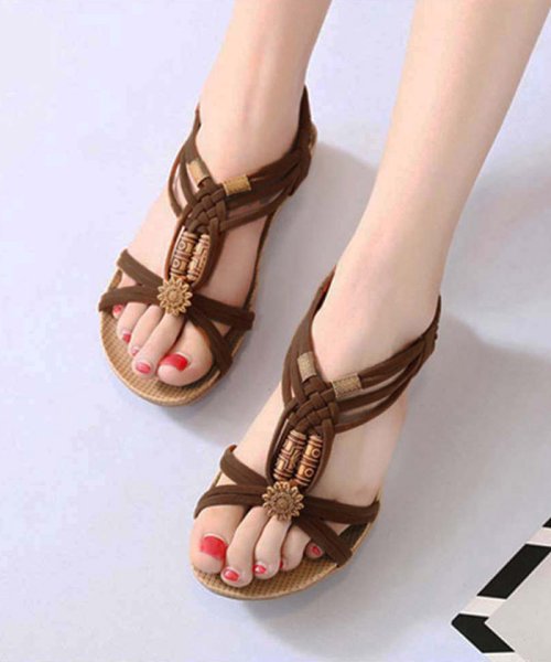 セール ボヘミア風サンダル レディース 歩きやすい シューズ ぺたんこ リゾートサンダル ビーチ ミニミニストア Miniministore Magaseek