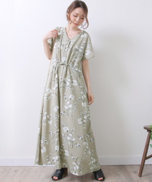 セール グランディール Grandeir 上品ふわ揺れ 総花柄ロングシフォンワンピース 春 夏ワンピース 花柄 総花柄 ロング Magaseek