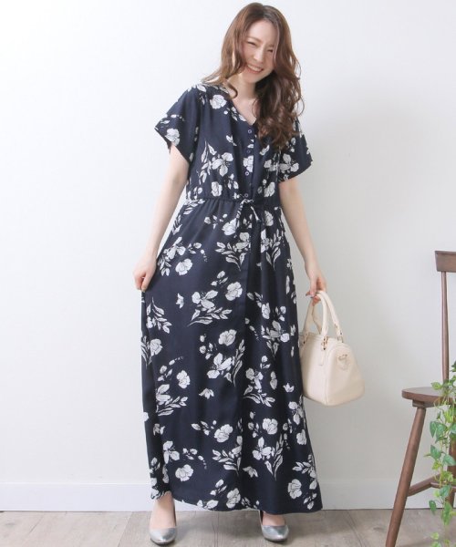 セール 上品ふわ揺れ 総花柄ロングシフォンワンピース 春 夏ワンピース 花柄 総花柄 ロング グランディール Grandeir Magaseek