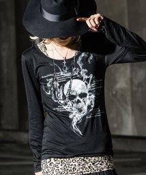 BERNINGS-SHO(バーニングスショー)/Bernings Sho【バーニングショー】スカル長袖Tシャツ＆総柄タンクトップレイヤード2Pセット/ブラック