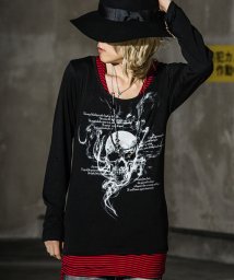 BERNINGS-SHO(バーニングスショー)/Bernings Sho【バーニングショー】スカル長袖Tシャツ＆総柄タンクトップレイヤード2Pセット/ブラック系1