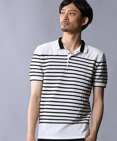 5351POURLESHOMMES(5351POURLESHOMMES)/スレッドボーダー半袖ポロシャツ/白×黒