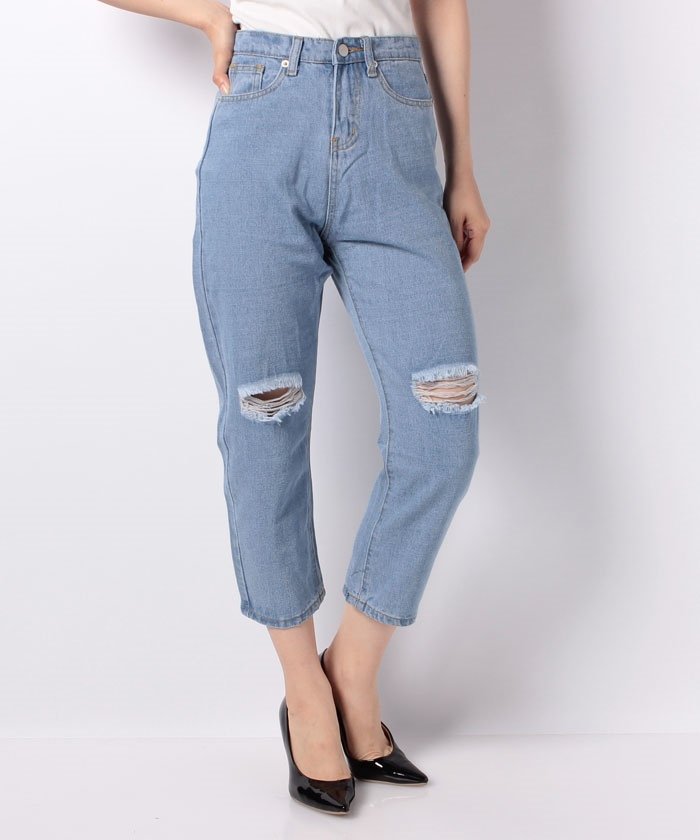 セール クラッシュダメージ加工ボーイズデニムクロップドパンツ スタイルブロック レディース Styleblock Magaseek
