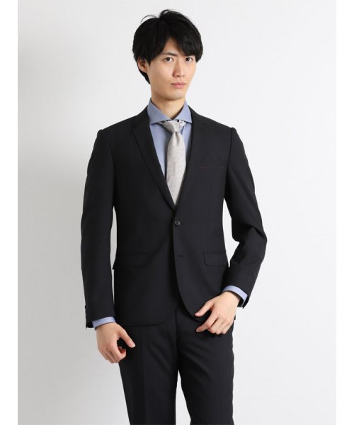 春夏 ウォッシャブルシャドーストライプ黒2パンツスーツ A体 スリムフィット タカキュー Taka Q Magaseek