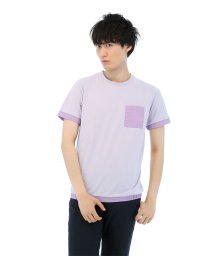 TAKA-Q(タカキュー)/異素材使い切替クルーネックTシャツ/パープル