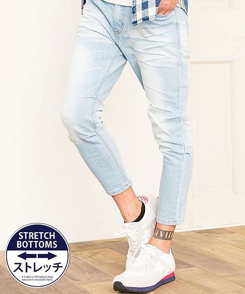Cavaria 膝タッククロップドデニムパンツ メンズ ブランド ジーンズ 大人 カジュアル クロップドパンツ ストレッチパンツ 膝タックパンツ 7分丈 ストレ キャバリア Cavaria Magaseek