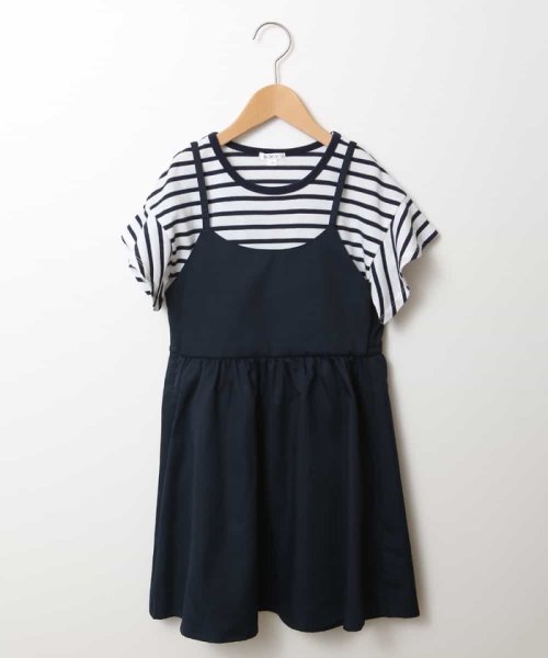 a.v.v(KID'S)(アー・ヴェ・ヴェキッズ)/[100－130]ボーダーＴシャツドッキングワンピース[WEB限定サイズ]/ネイビー