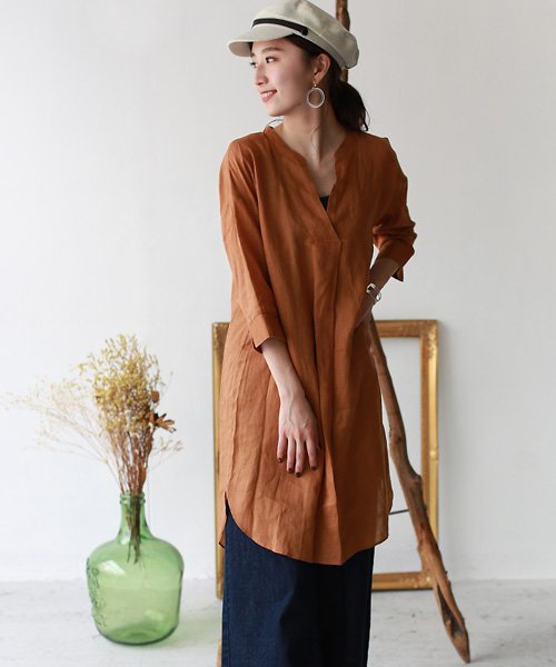 セール Qtume リネン100 ベルト付シャツワンピースチュニック リアルキューブ Real Cube Magaseek