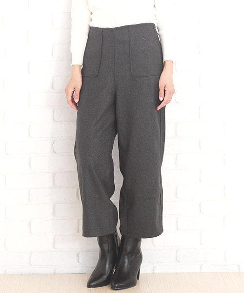セール シンプルワイドパンツ レディース 秋冬 黒 グレー 温かい 保温 Vl 5054 W W アミュレット Amulet Magaseek