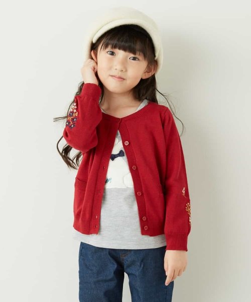 a.v.v(KID'S)(アー・ヴェ・ヴェキッズ)/[100－130]フラワー刺繍カーディガン[WEB限定サイズ]/レッド