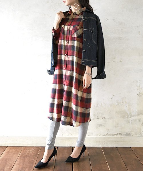 チェック柄ロングシャツワンピースワンピース レディース ワンピース 長袖 ワンピ シャツワンピース チェックシャツ ナチュラル ゆるカジ ロング チェック シャ アンドイット And It Magaseek