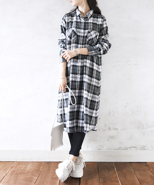 チェック柄ロングシャツワンピースワンピース レディース ワンピース 長袖 ワンピ シャツワンピース チェックシャツ ナチュラル ゆるカジ ロング チェック シャ アンドイット And It Magaseek