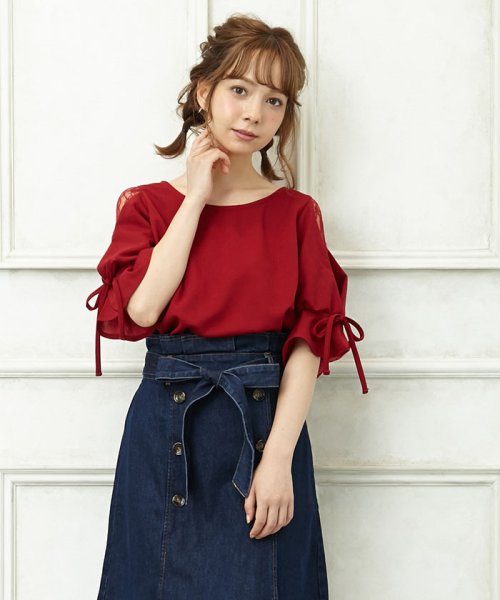 セール 梨地ポンチ袖割れレーストップス5分袖 イング Ingni Magaseek