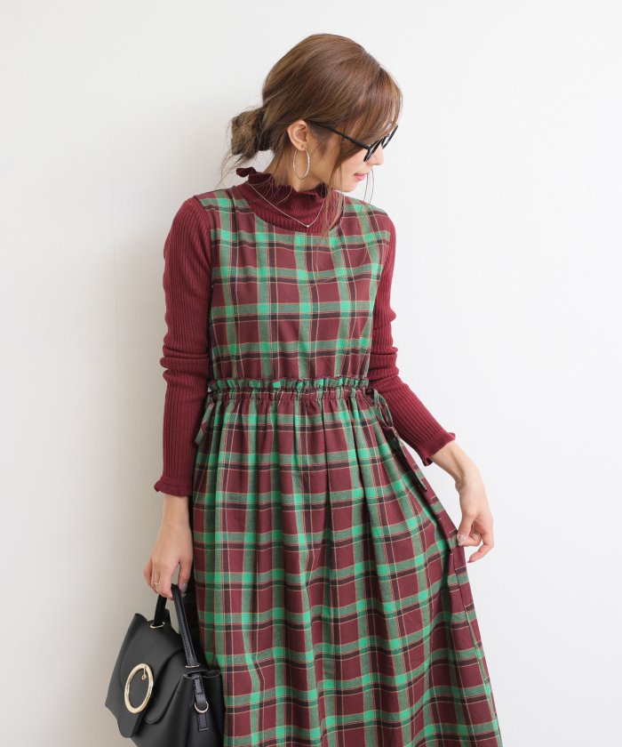 クーポン開催中 セール 10 Off E 4 チェック柄 ノースリーブ ワンピース ドロスト ロング丈 フレア アンドミー And Me Magaseek