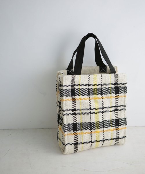 nano・universe(ナノ・ユニバース)/Lilas Campbell/LP check pattern box totebag/ホワイト