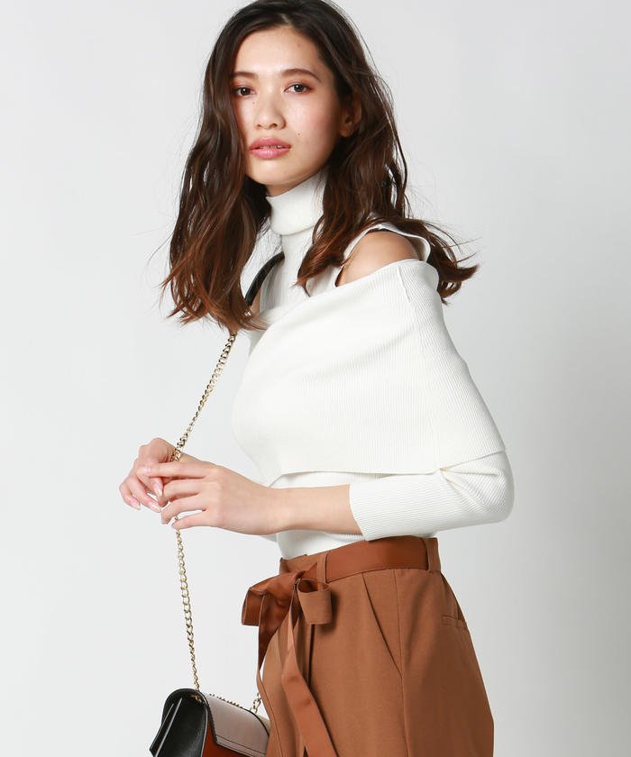 セール ハイネックオフショルダーニット ビッキー Vicky Magaseek