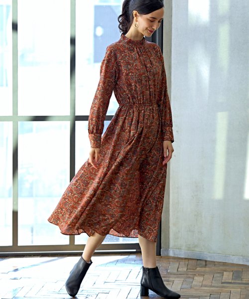 セール Nfc ペイズリー ハイネック ギャザー ワンピース グリーンレーベルリラクシング Green Label Relaxing Magaseek