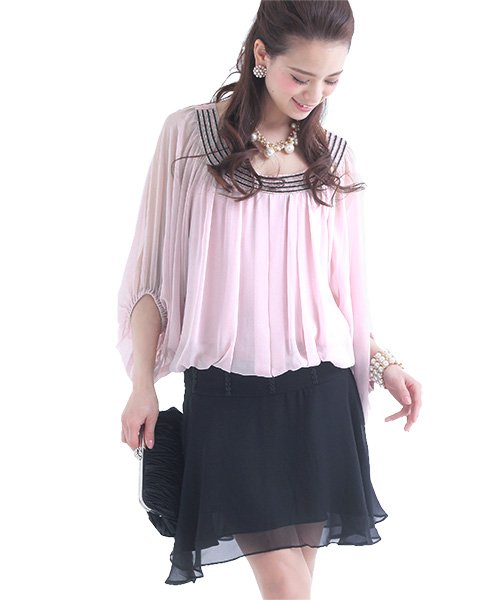 結婚式 パーティー ドルマンスリーブ シフォン ワンピース プールヴー Pourvous Magaseek