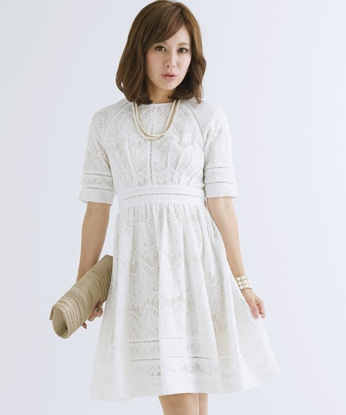 結婚式 パーティー クラシカル 総レース ミディアムワンピース プールヴー Pourvous Magaseek