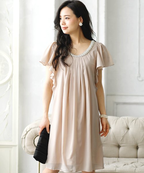 結婚式 パーティー ビジュー付き 袖フリル ギャザーaラインパーティードレス プールヴー Pourvous Magaseek 結婚式 パーティー ビジュー付き 袖フリル ギャザーaラインパーティードレス プールヴー Pourvous Magaseek