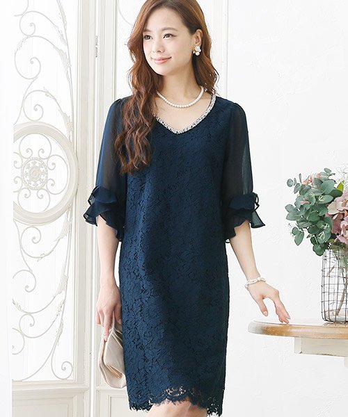 クーポン 結婚式 パーティー シフォン レースワンピース プールヴー Pourvous Magaseek