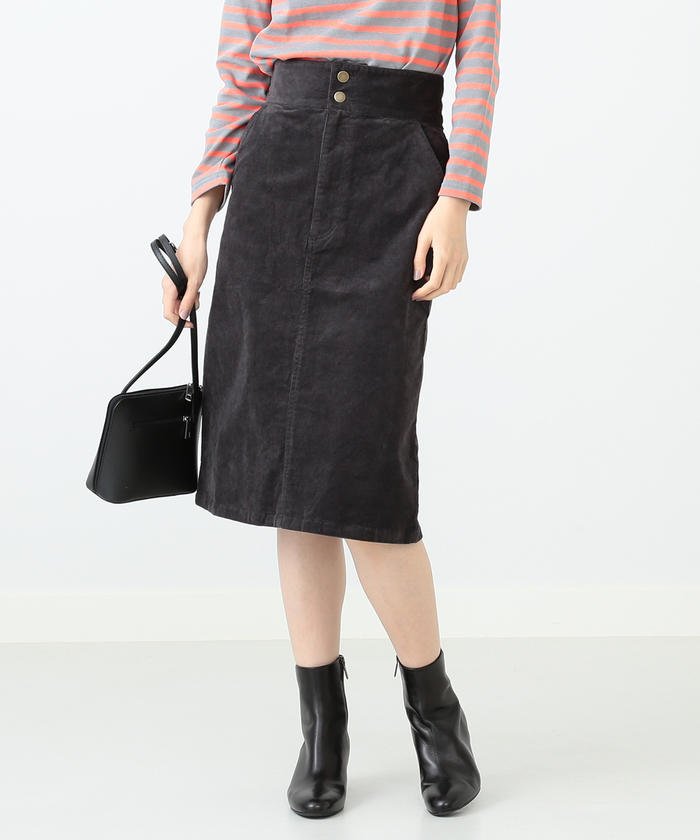 BEAMS WOMEN コーデュロイ ハイウエスト タイトスカート
